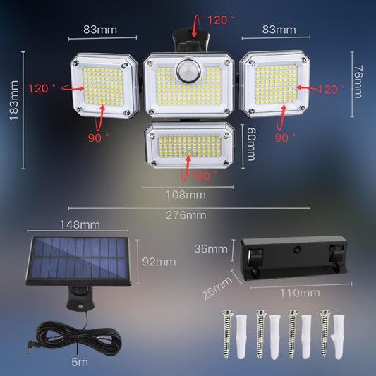 MORPELA Solar Outdoor Lights 3500LM 333 LED Security Lights with Remote Control